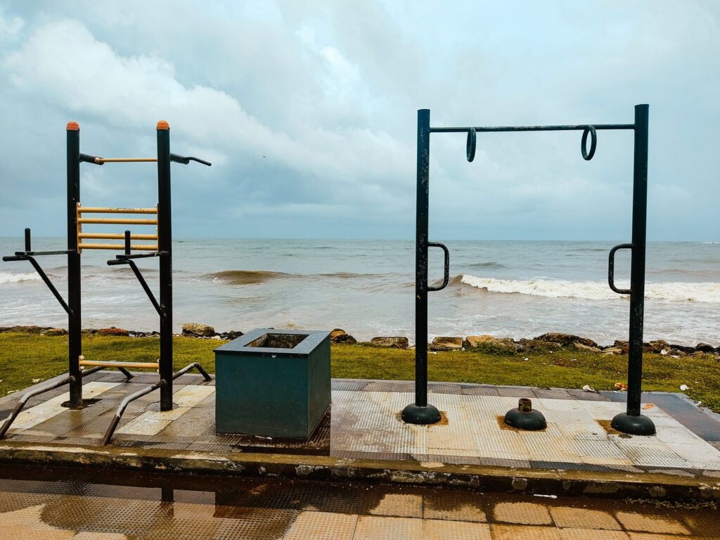 Outdoor pull-up and dip bars by the sea